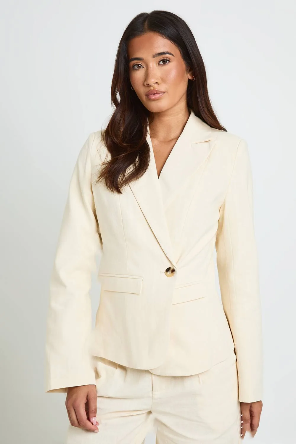 Premium Linen Look Wrap Blazer by boohoo