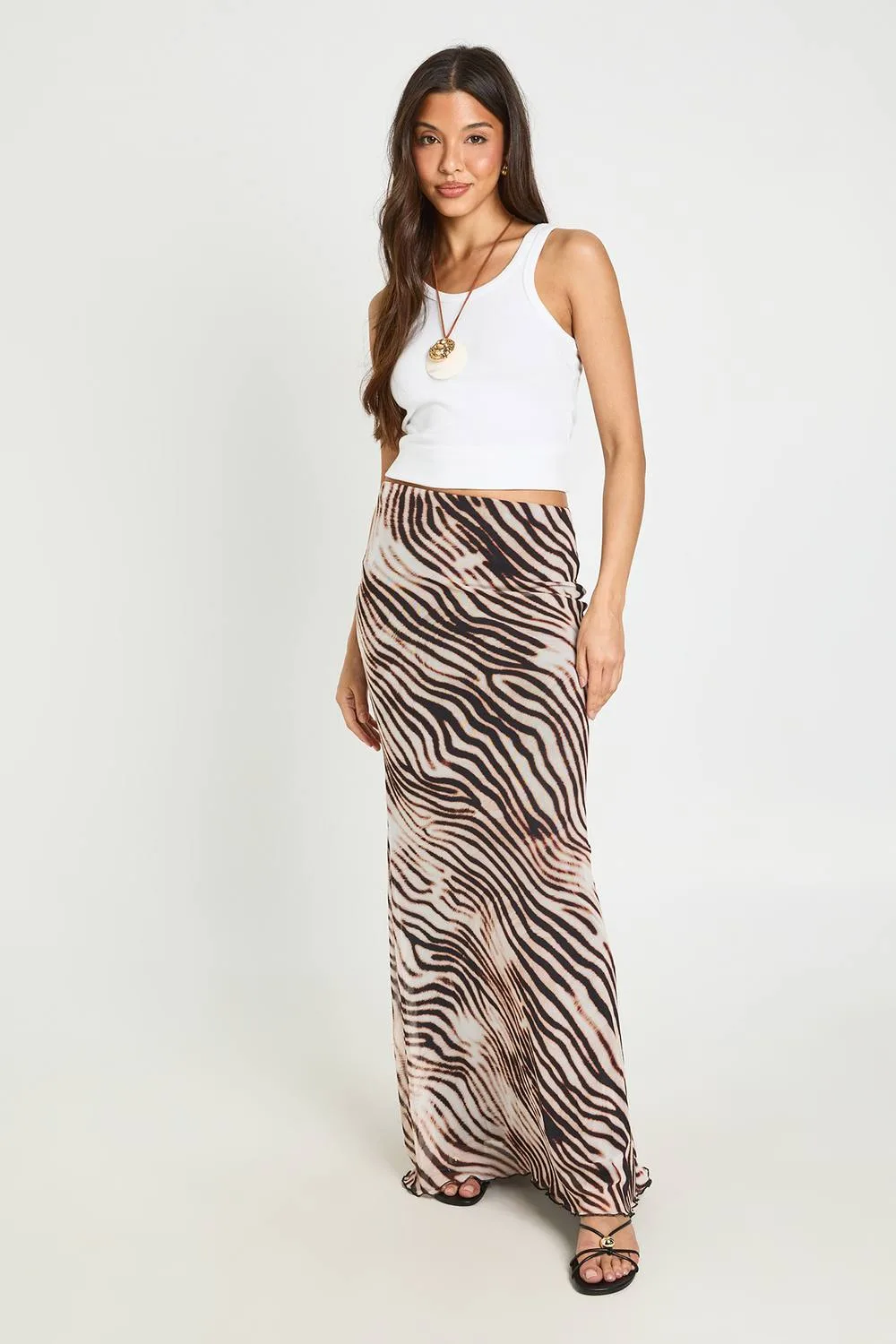 Animal Print Mesh Lined Maxi Skirt by boohoo