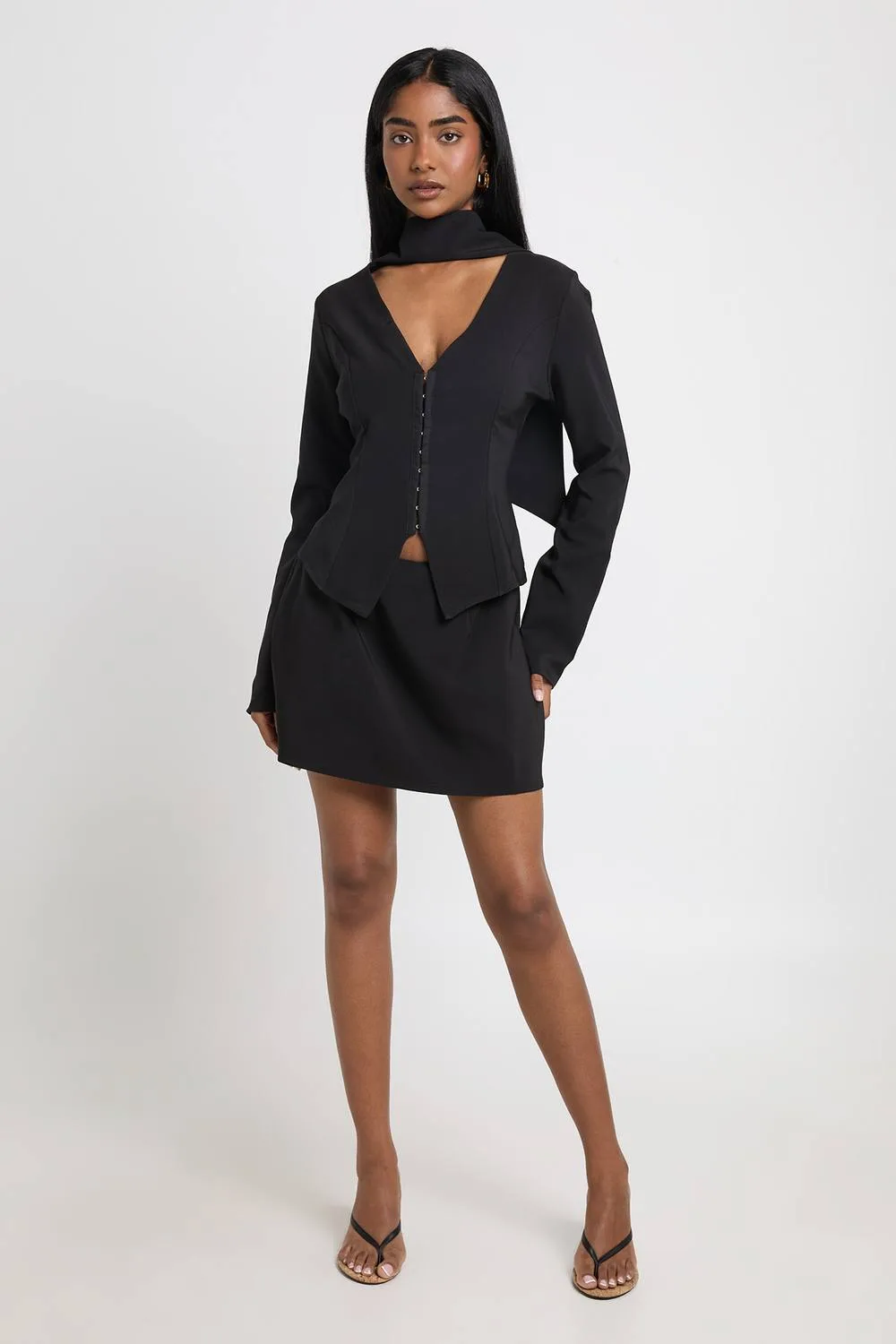 Fitted Hook & Eye Blazer & Mini Skirt Co-Ord by boohoo