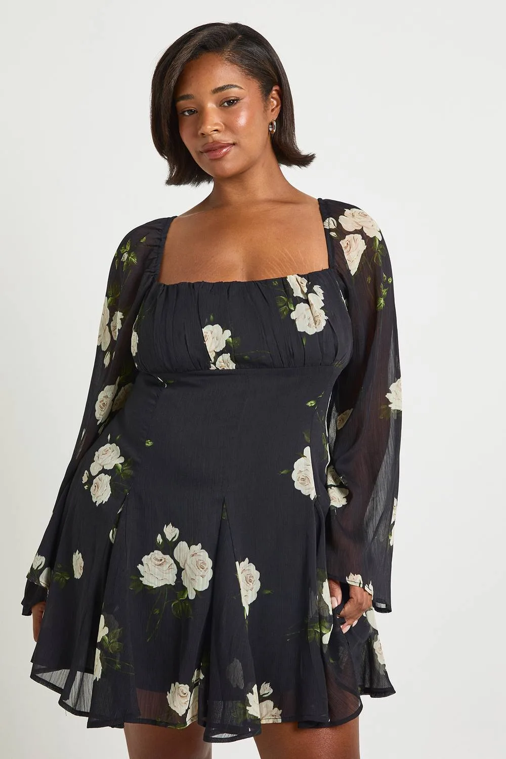 Floral Chiffon Godet Skater by boohoo