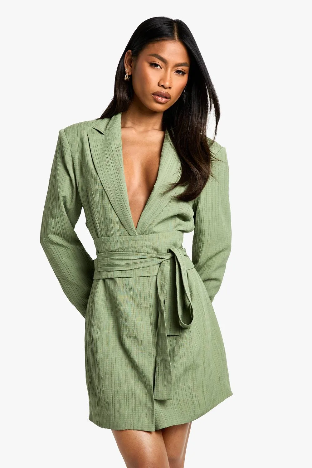 Textured Tailored Belt Detail Blazer Dress