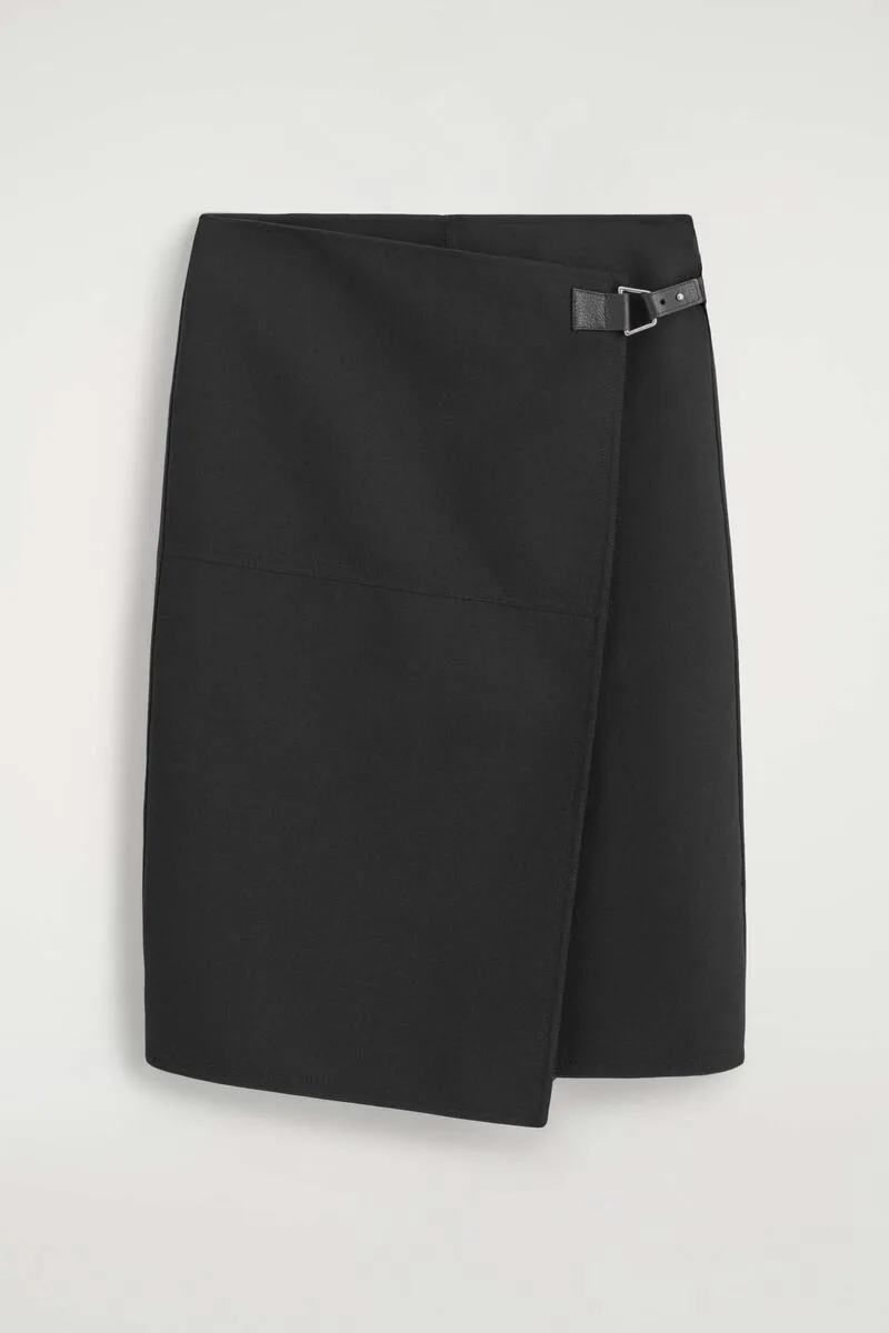 Leather-Belt Wool-Twill Midi Skirt by COS