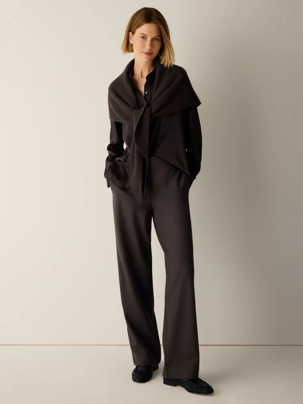 Felted Wool Jersey Full-Length Straight Trouser in Regenerative Wool by EILEEN FISHER