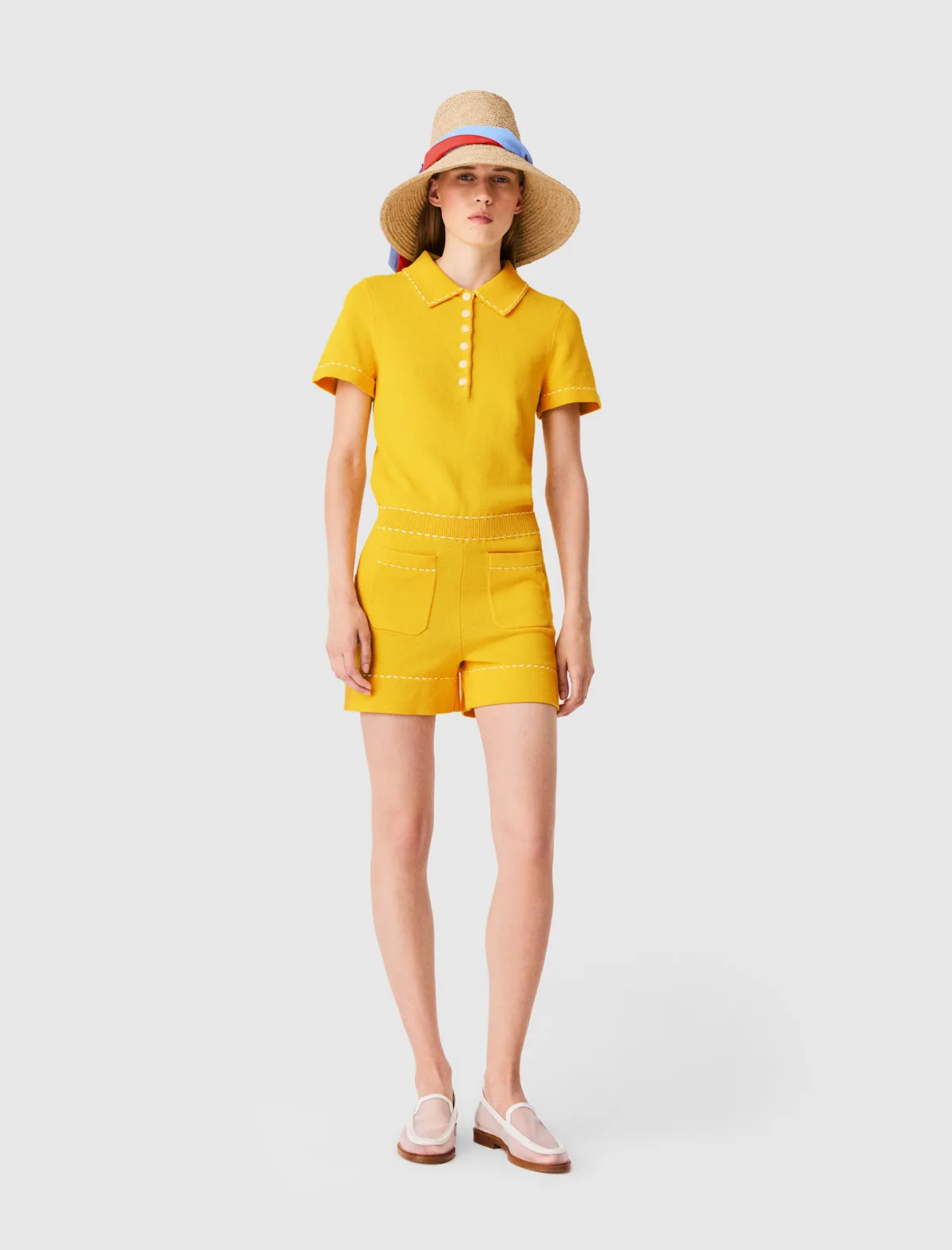 Knit Playsuit with Polo Collar by Maje