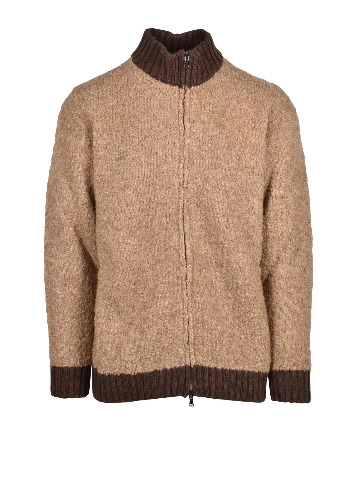 Textured Knit Zip Cardigan with Ribbed Accents by CASHMERE COMPANY P.