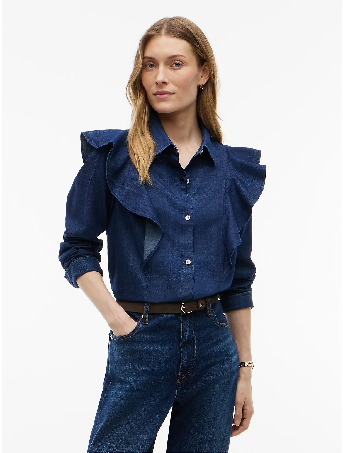 Lightweight Ruffle-Trim Denim Shirt by Tommy Hilfiger