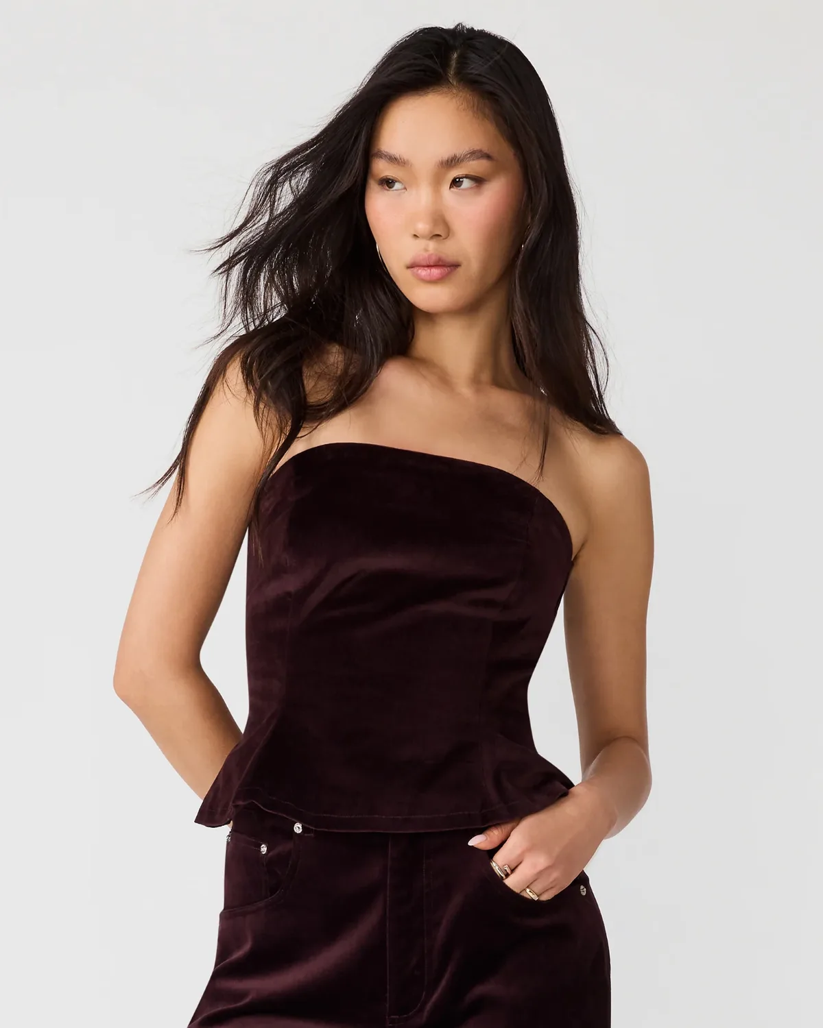 Dawnette Strapless Velvet Top by Steve Madden