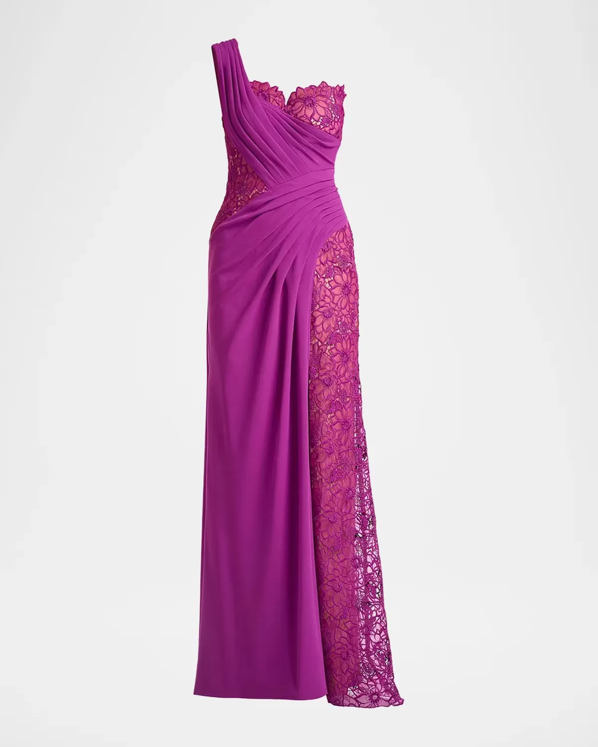 Calandra Embroidered Pleated One-Shoulder Gown by Tadashi Shoji