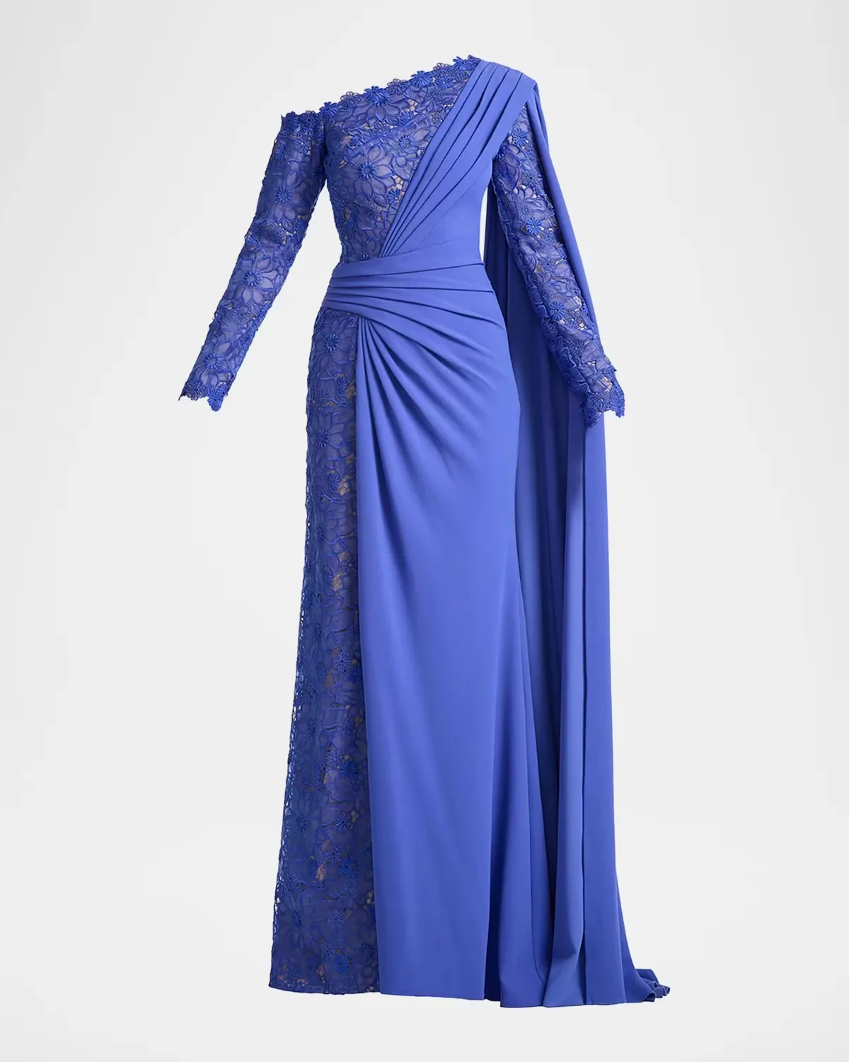 Ravelle Lace-Paneled Column Gown by Tadashi Shoji