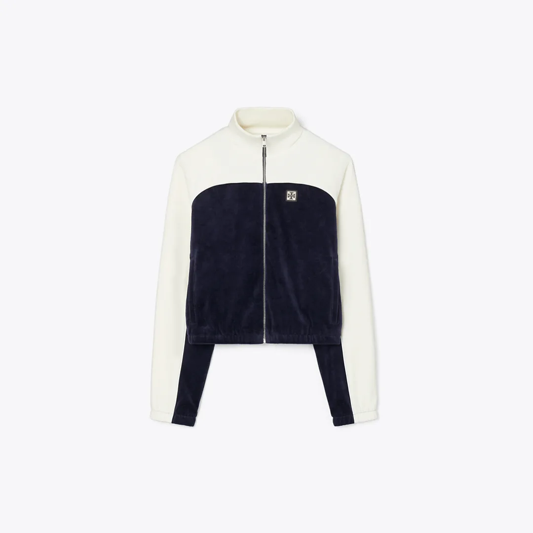 Colorblock Velour Track Jacket by Tory Burch