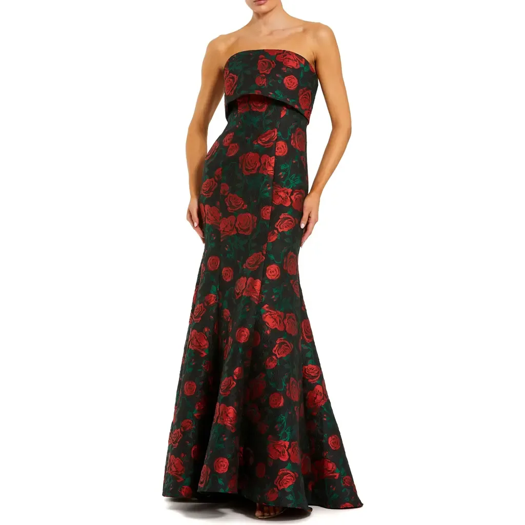 Strapless Floral Brocade Mermaid Gown by Mac Duggal
