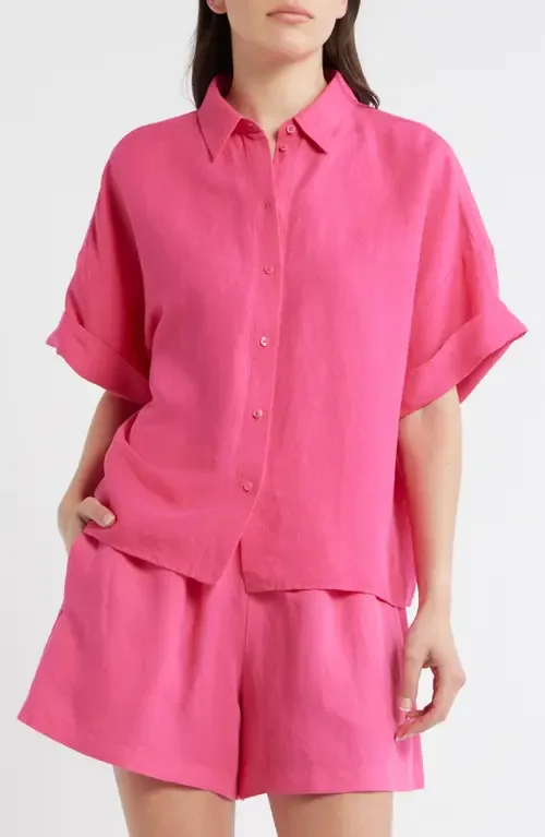Bisenas Linen Blend Button-Up Shirt by BOSS Orange