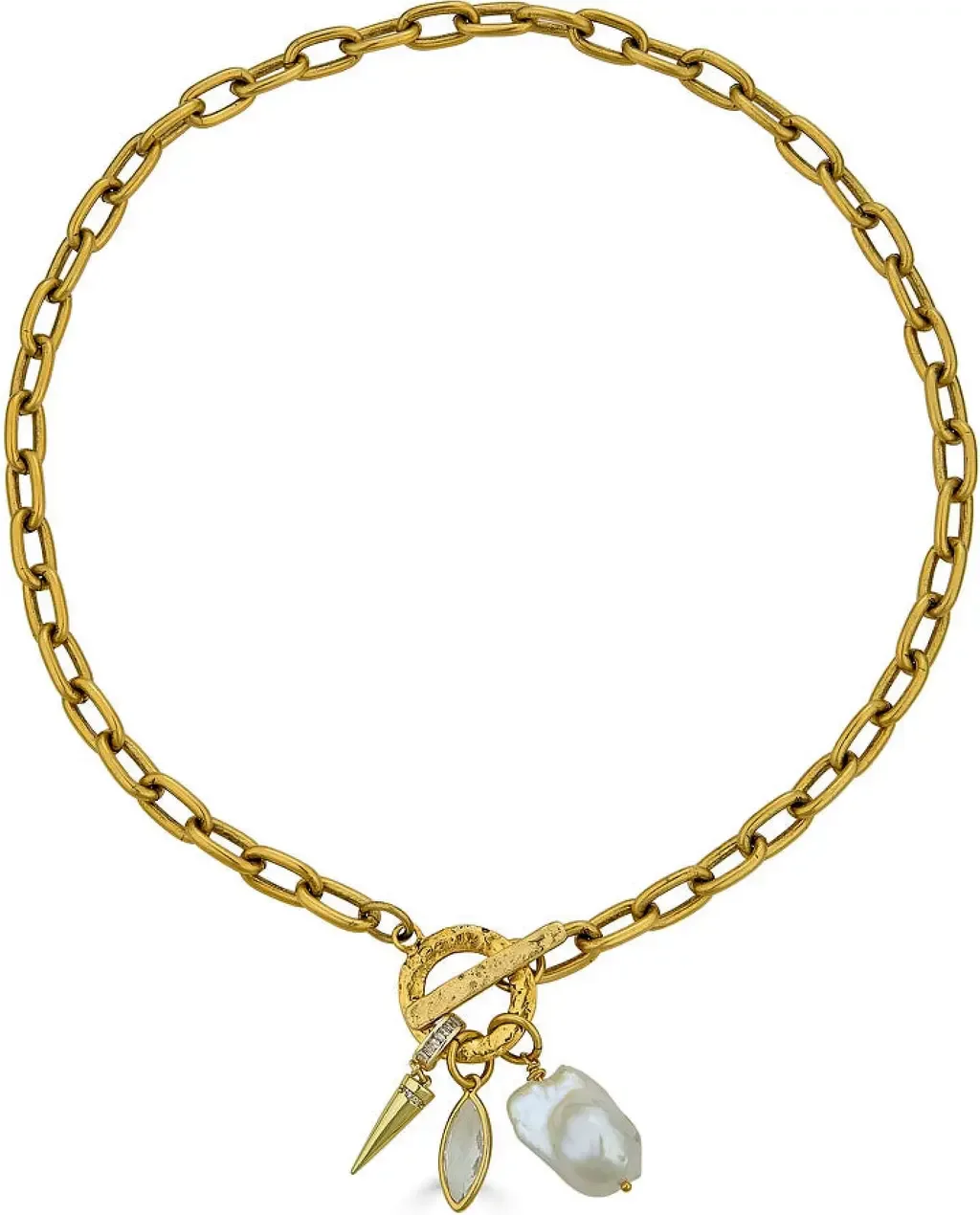 Marquise & Pearl Toggle Necklace in Gold by Loni Paul Jewelry