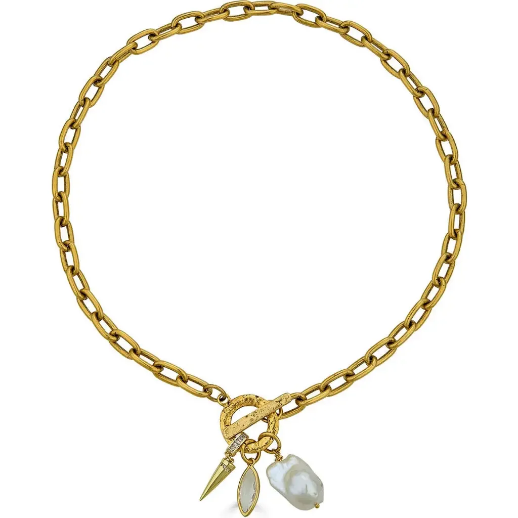 Marquise & Pearl Toggle Necklace in Gold by Loni Paul Jewelry