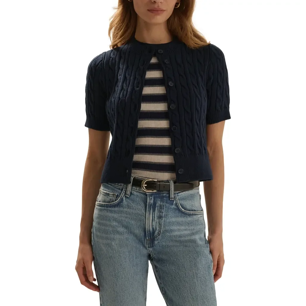The Cafe Cable Short Sleeve Cardigan by Favorite Daughter