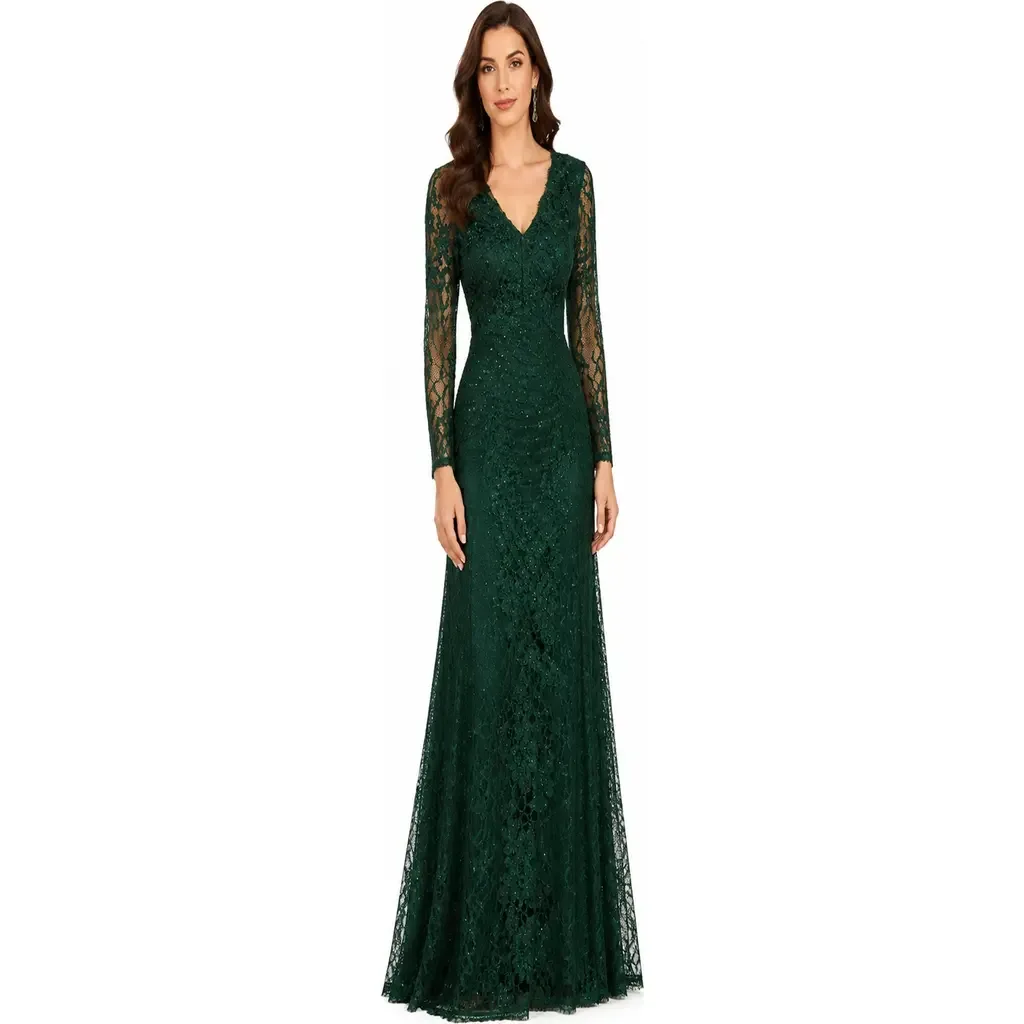 Long Sleeve Beaded Maxi Gown by LARA New York