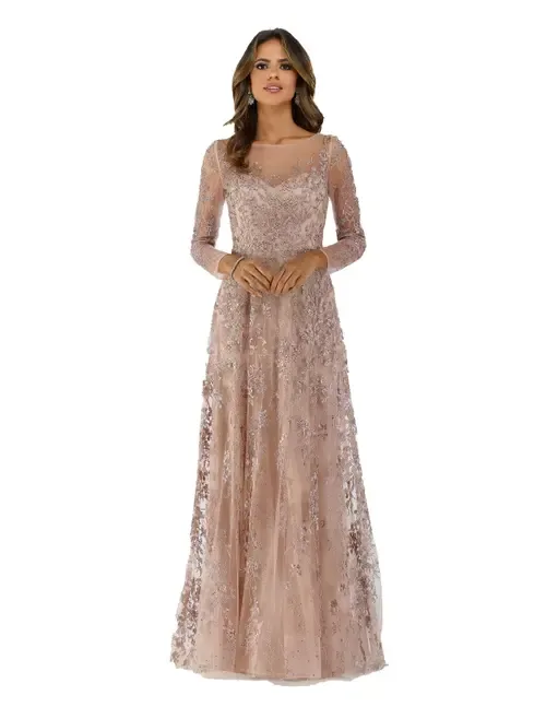 Illusion Neckline A-Line Long Sleeves Gown by LARA New York