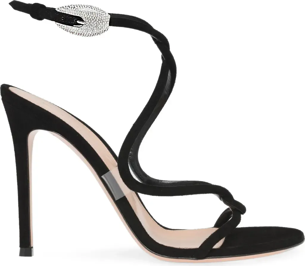 Mamba Crystal Sandal in Black Suede by Gianvito Rossi