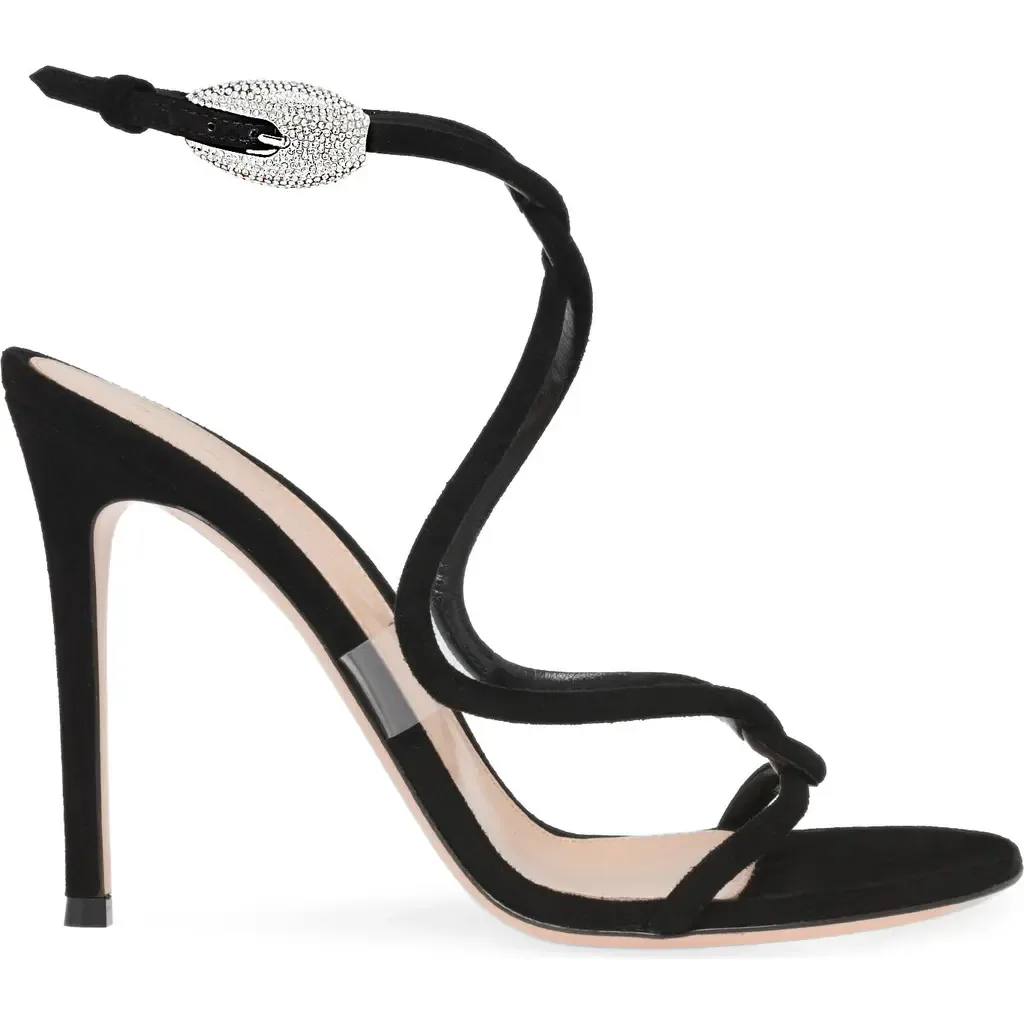 Mamba Crystal Sandal in Black Suede by Gianvito Rossi
