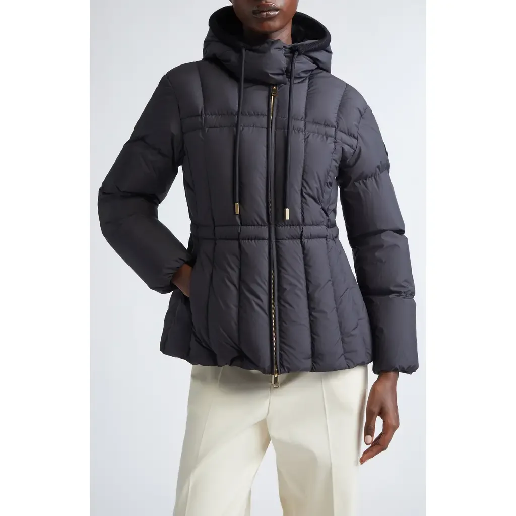 Estom Vertical Quilted Hooded Down Jacket by Moncler