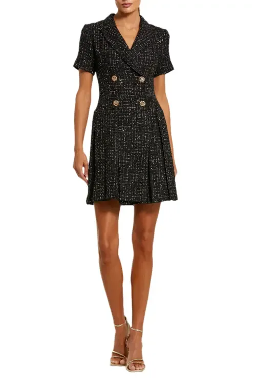 Short Sleeve V-Neck Tweed Blazer Mini Dress by Mac Duggal
