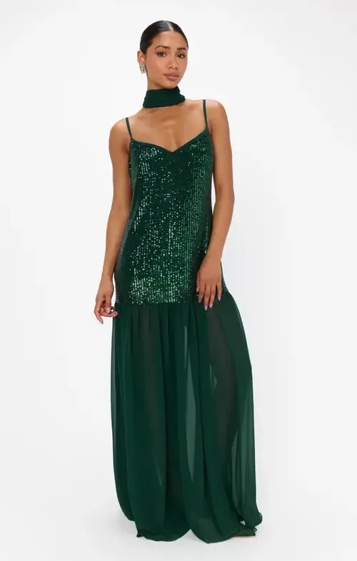 Dalia Maxi Dress in Emerald Sequins by Show Me Your Mumu