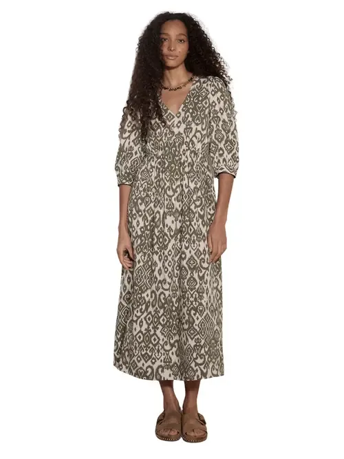 Ikat V-Neck 3/4 Sleeve Midi Dress by Apricot