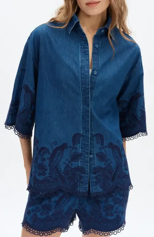 Embroidered Denim Shirt by Bayeas