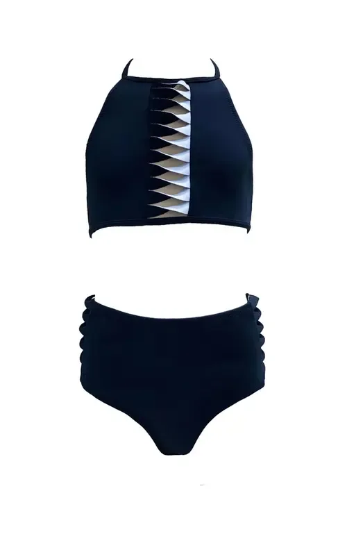 Front Window Cut, High Neck Two Piece Bikini by NESSI BYRD