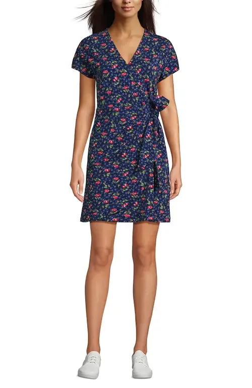 Cotton Modal V Neck Mini Wrap Dress by Lands' End
