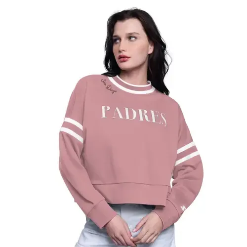 Starter Pink San Diego Padres Power Play Cropped Pullover Sweatshirt by STARTER