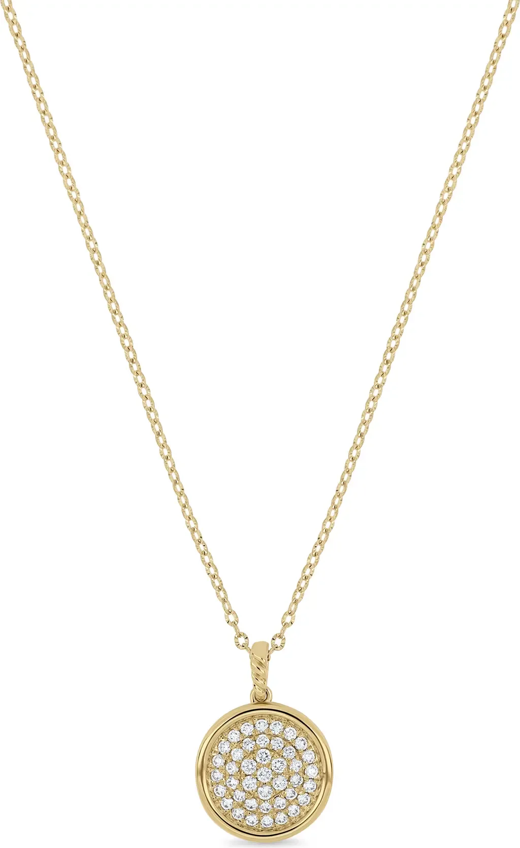 18K Gold Diamond Small Circle Pendant Necklace in 18K Yellow Gold/Diamond