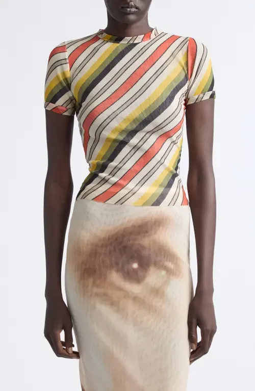Retro Stripe Print Crop Mesh Baby Tee by Jean Paul Gaultier
