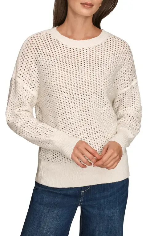 Open Stitch Cotton Blend Sweater by Donna Karan New York
