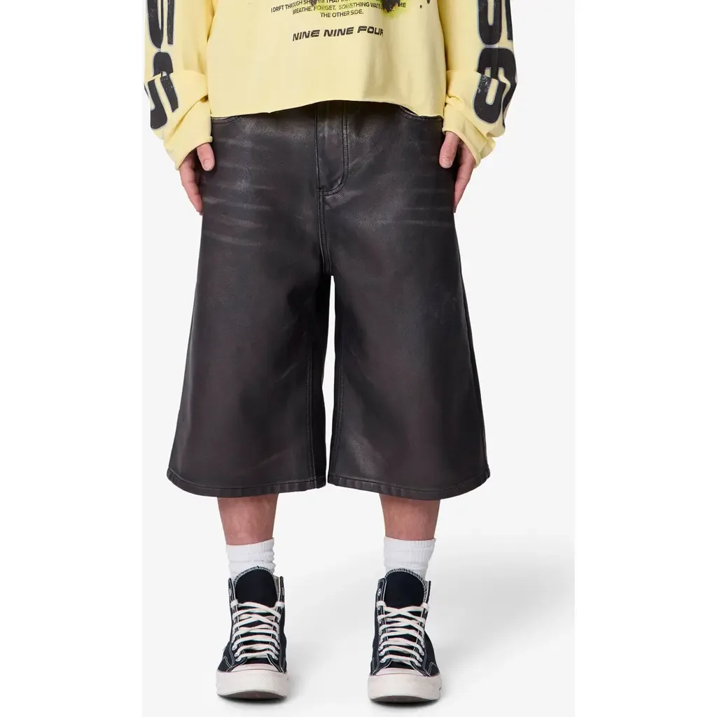 Ultra Baggy Washed Faux Leather Shorts by mnml