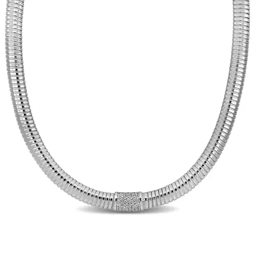 Cubic Zirconia Bombe Omega Necklace in Sterling Silver by Julianna B.