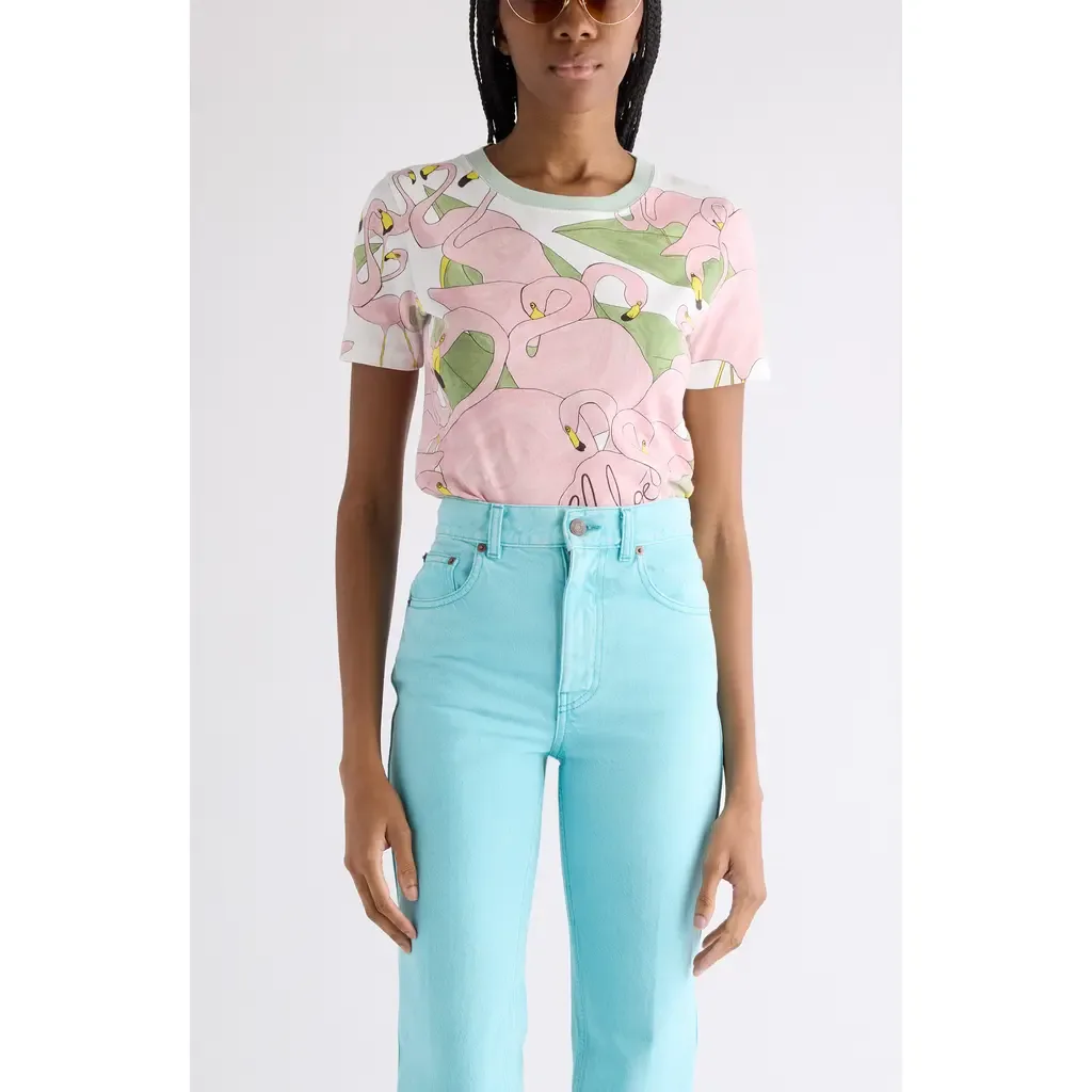 Flamingo Print Jersey Ringer T-Shirt by Chloé