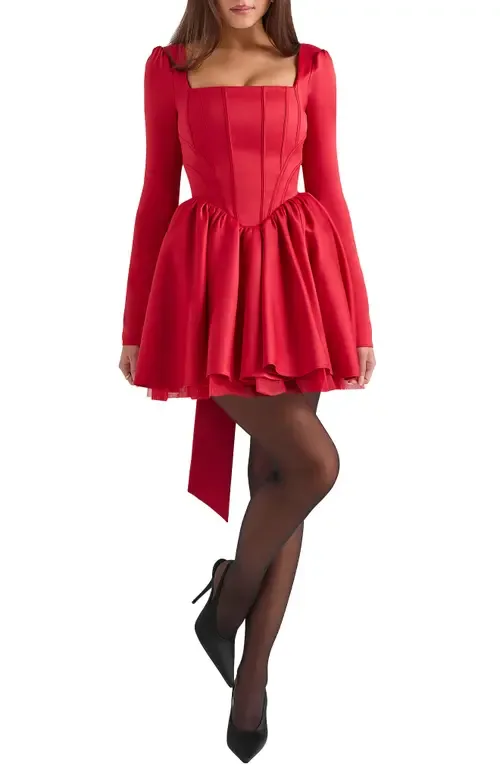 Nina Bow Back Long Sleeve Corset Minidress by HOUSE OF CB