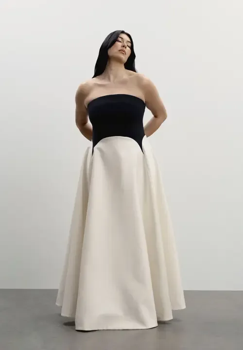 Strapless Color Blocked Satin Gown by 11 Honoré