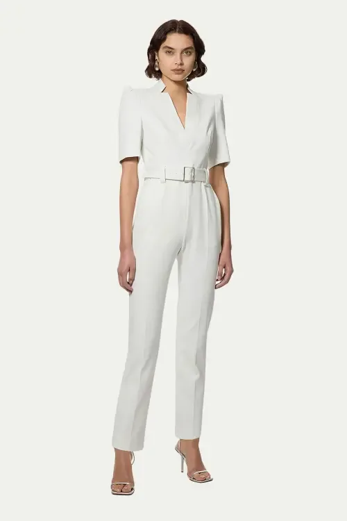 Structured Crepe Forever Belted Jumpsuit by Karen Millen