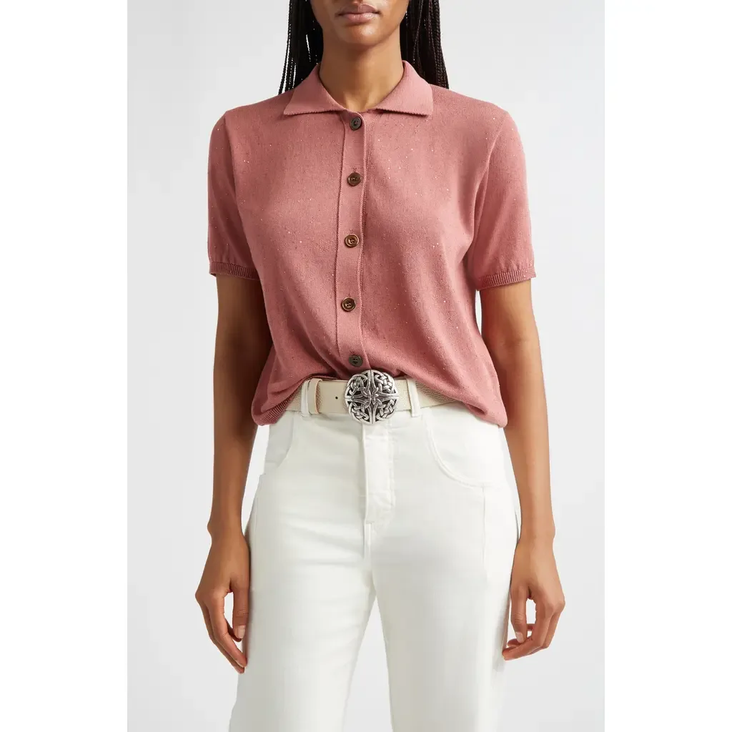 Micro Sequin Silk & Cotton Polo by Eleventy