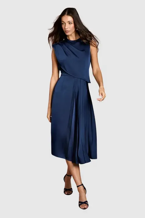 Satin Pleated Midi Dress by Coast
