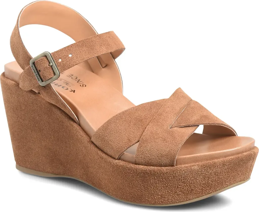 Ava 2.0 Platform Wedge Sandal in Brown Suede by Kork-Ease®
