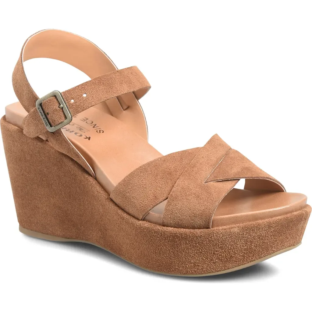 Ava 2.0 Platform Wedge Sandal in Brown Suede by Kork-Ease®