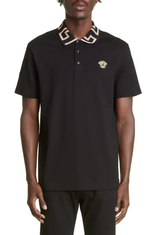 Greco Collar Cotton Piqué Polo by Versace