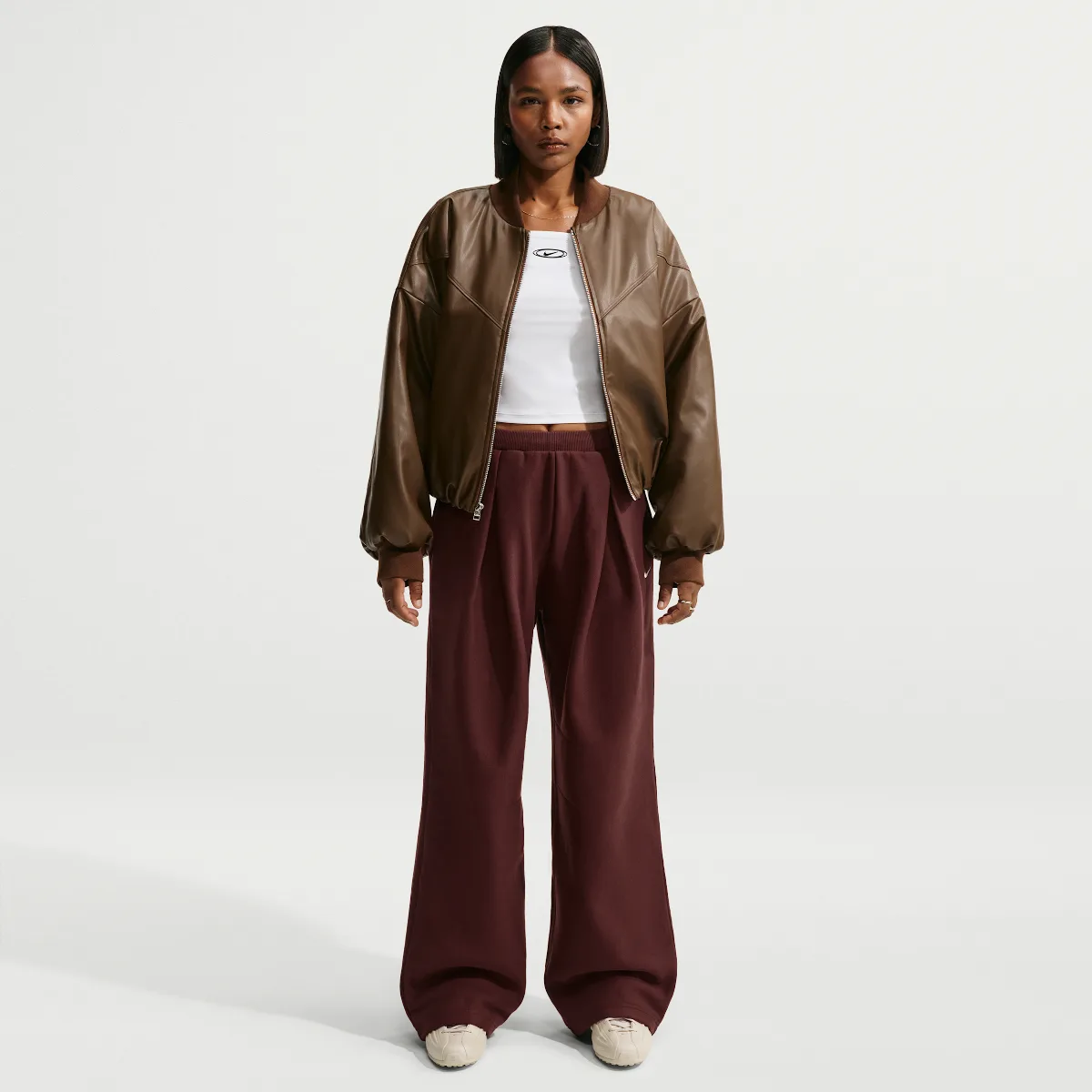 Studio Fleece Heavyweight Oversized Pleated High-Rise Open-Hem Pants by Nike