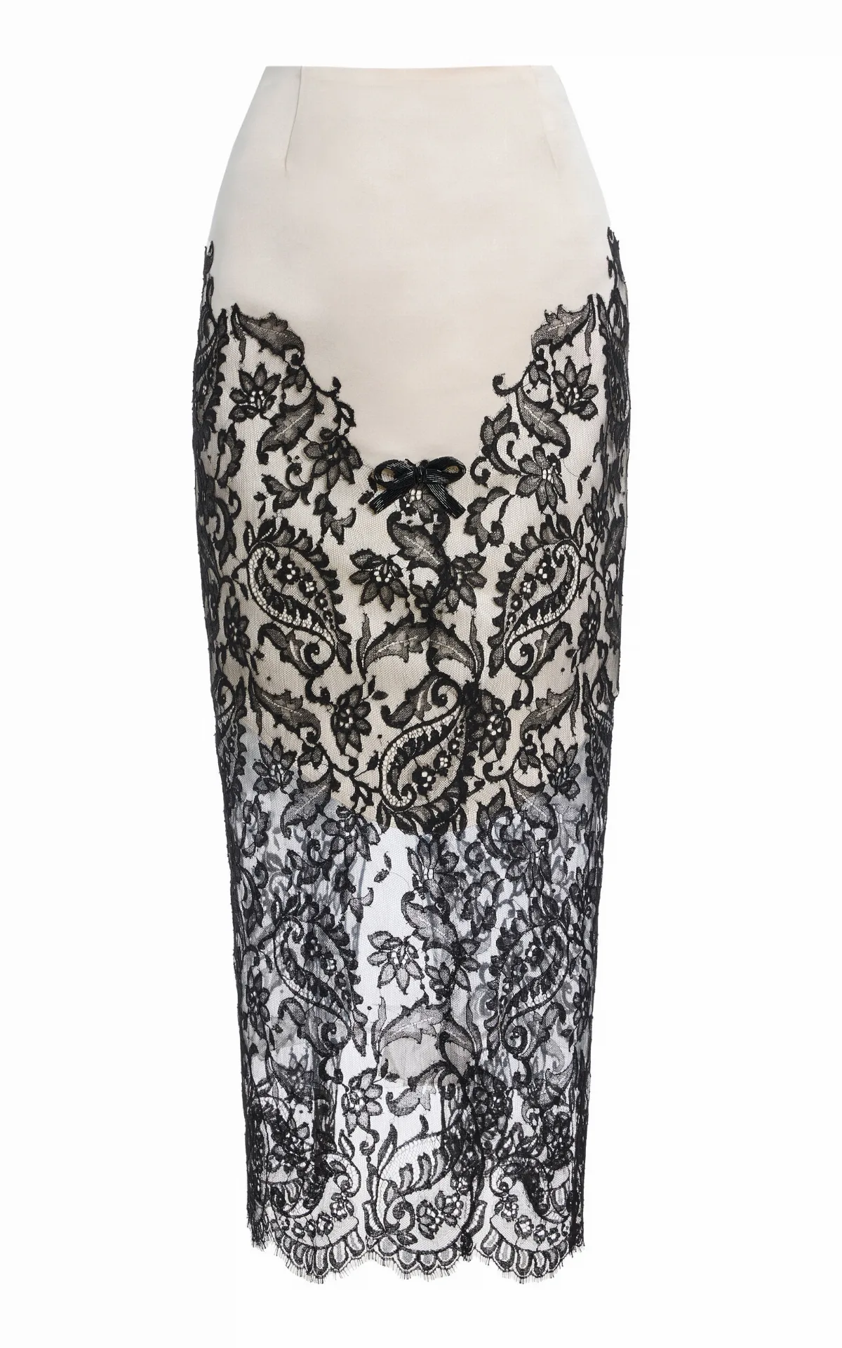 Beaded Lace-Detailed Silk-Satin Midi Skirt by Wiederhoeft