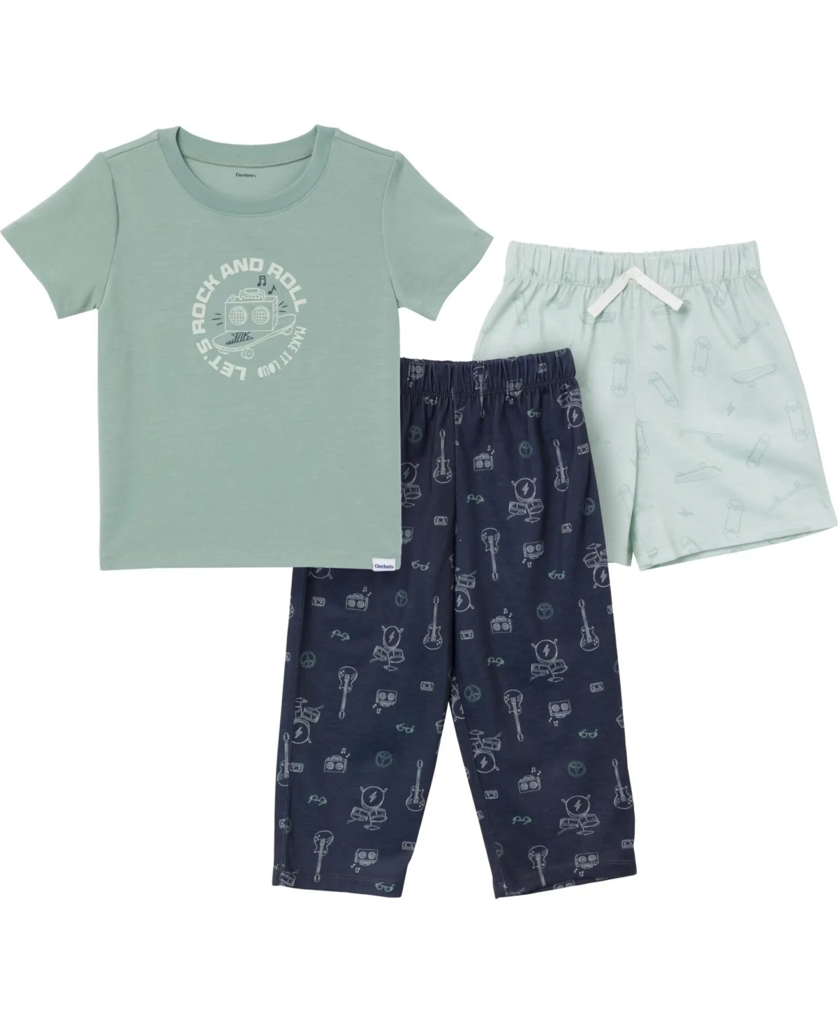 3-Piece T-Shirt, Shorts & Pants Pajama Set, Rock & Roll by Gerber