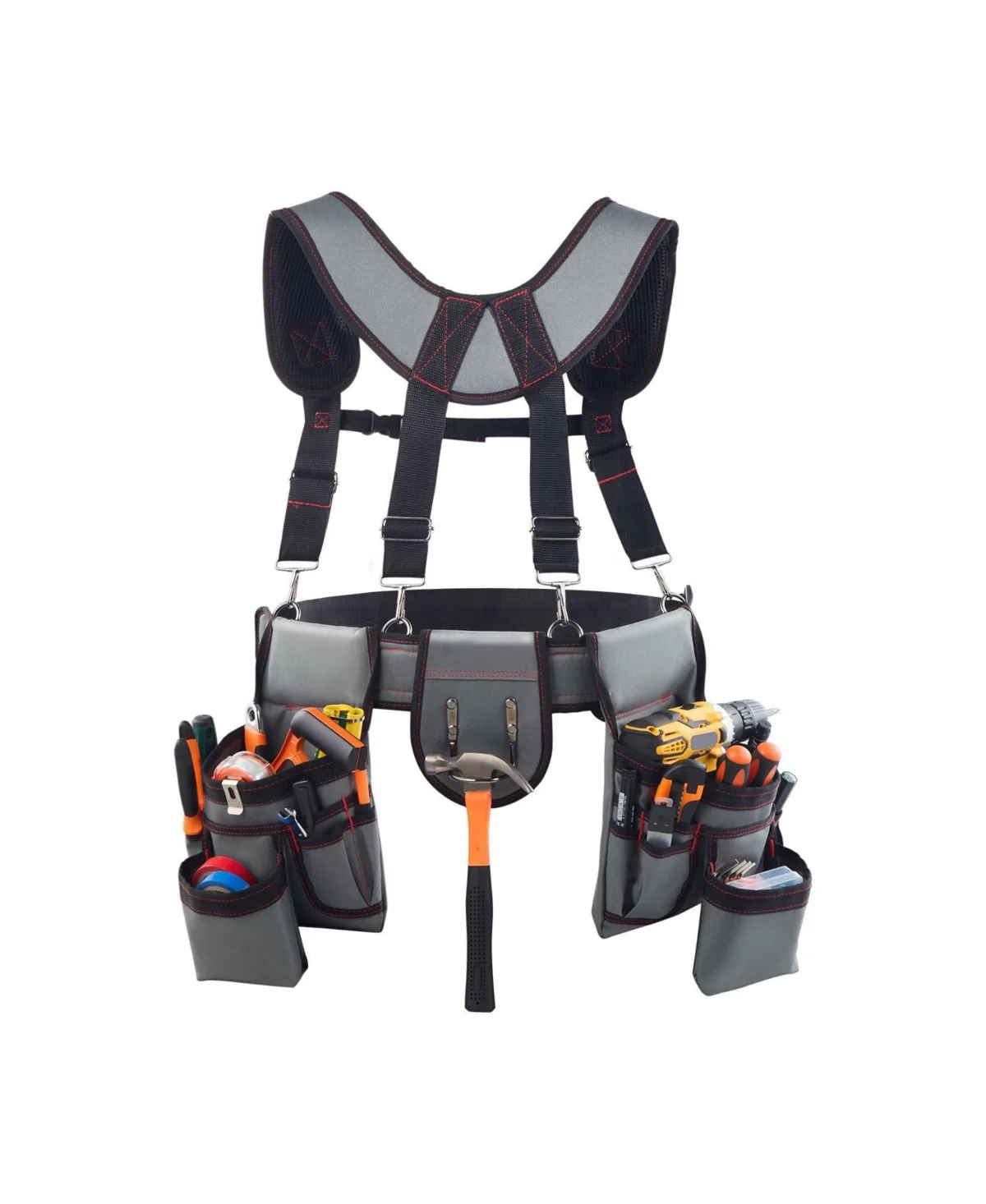 Tool Belt with Suspenders, 22 Pockets Heavy-Duty Tool Pouch, Work Apron Organizer by Mecale
