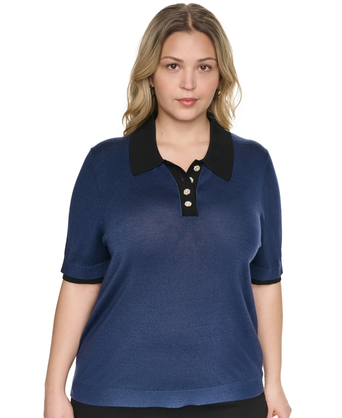 Johnny Collar Short-Sleeve Sweater by Karl Lagerfeld Paris